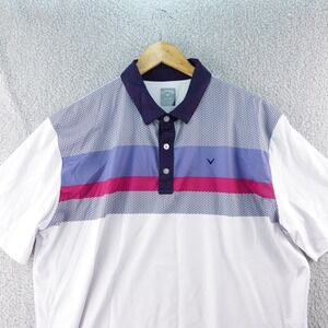 Callaway Opti-Dri Men's XL Golf Polo Shirt White‎ Blue Pink Athletic Top Stretch